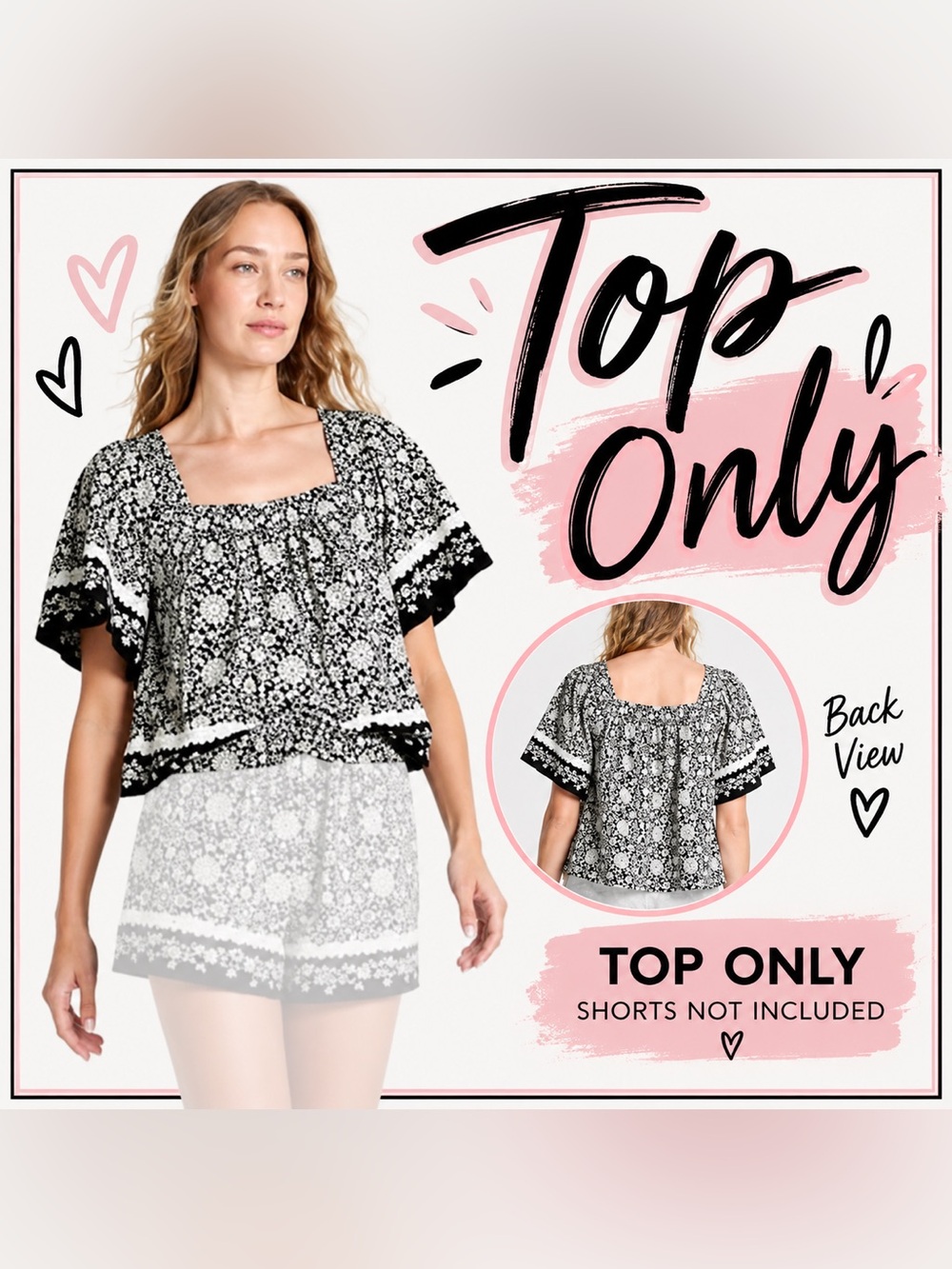 Universal Thread Black & White Square-Neck Boho Top